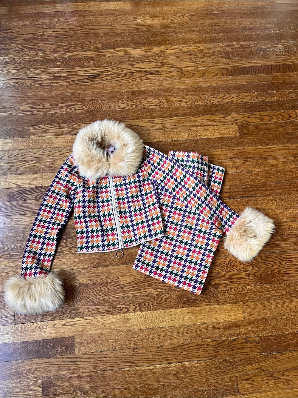 Show Me Your MuMu Zermatt Faux Fur Zip Up & Pant in Valley Houndstooth, Size S